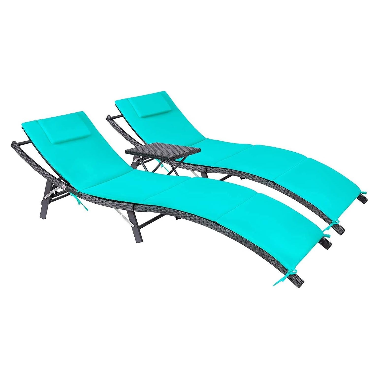 Conjunto de Chaise Lounge de Patio Devoko Ajustable 3 Piezas Azul