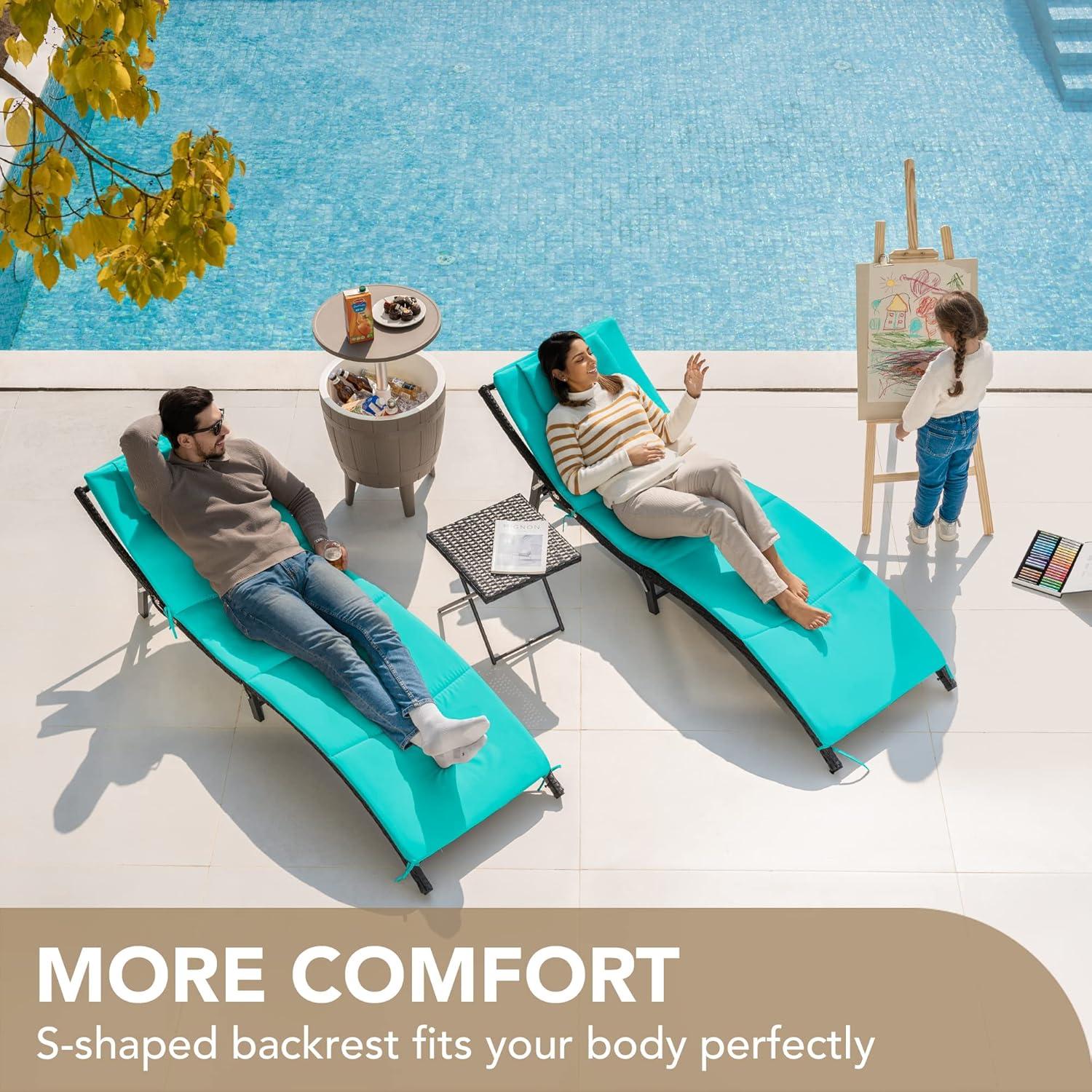 Conjunto de Chaise Lounge de Patio Devoko Ajustable 3 Piezas Azul