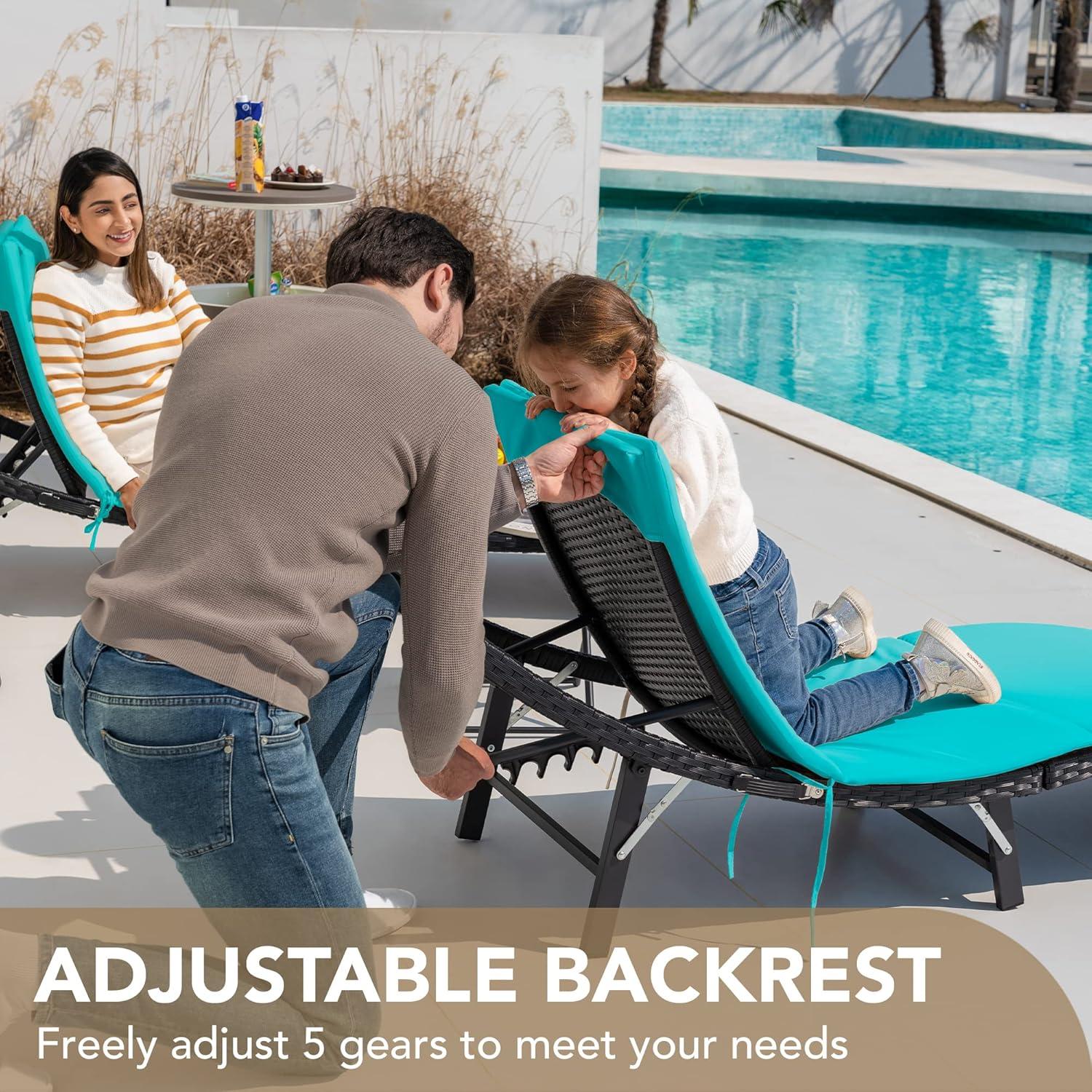 Conjunto de Chaise Lounge de Patio Devoko Ajustable 3 Piezas Azul