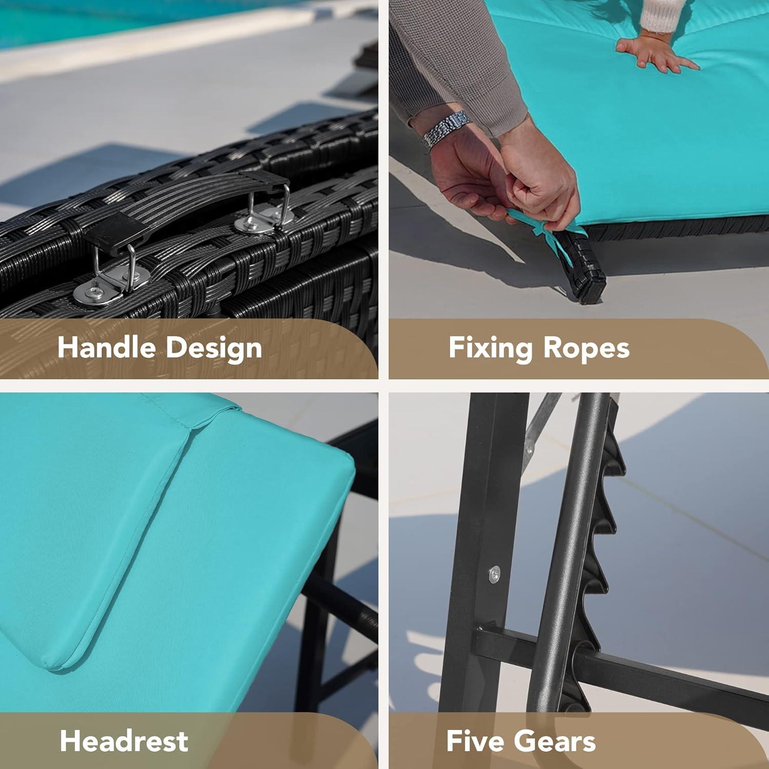 Conjunto de Chaise Lounge de Patio Devoko Ajustable 3 Piezas Azul