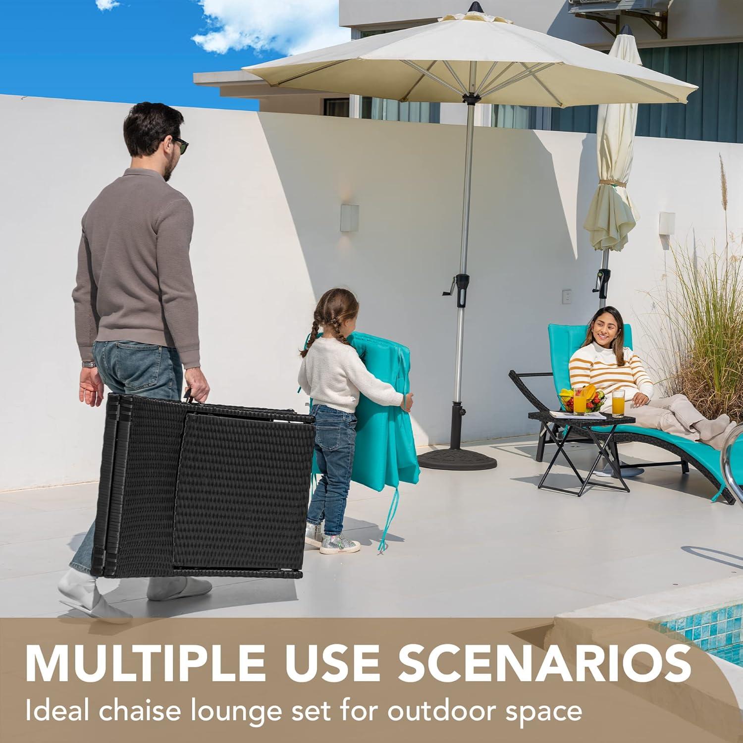 Conjunto de Chaise Lounge de Patio Devoko Ajustable 3 Piezas Azul