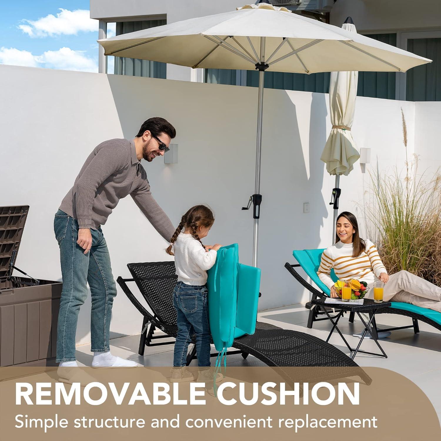 Conjunto de Chaise Lounge de Patio Devoko Ajustable 3 Piezas Azul