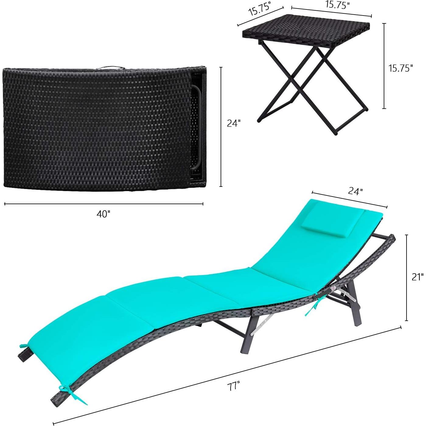 Conjunto de Chaise Lounge de Patio Devoko Ajustable 3 Piezas Azul