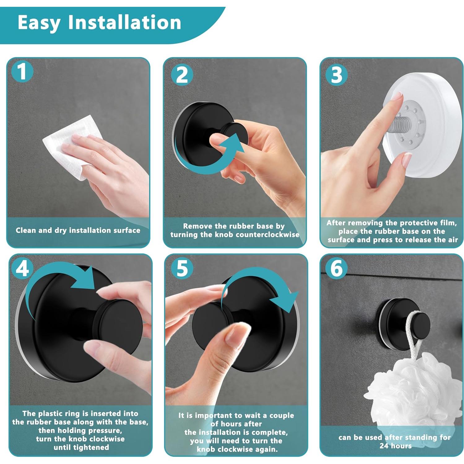 Ganchos de Ventosa Epritliber 2 Pcs Acero Inoxidable Negro Mate