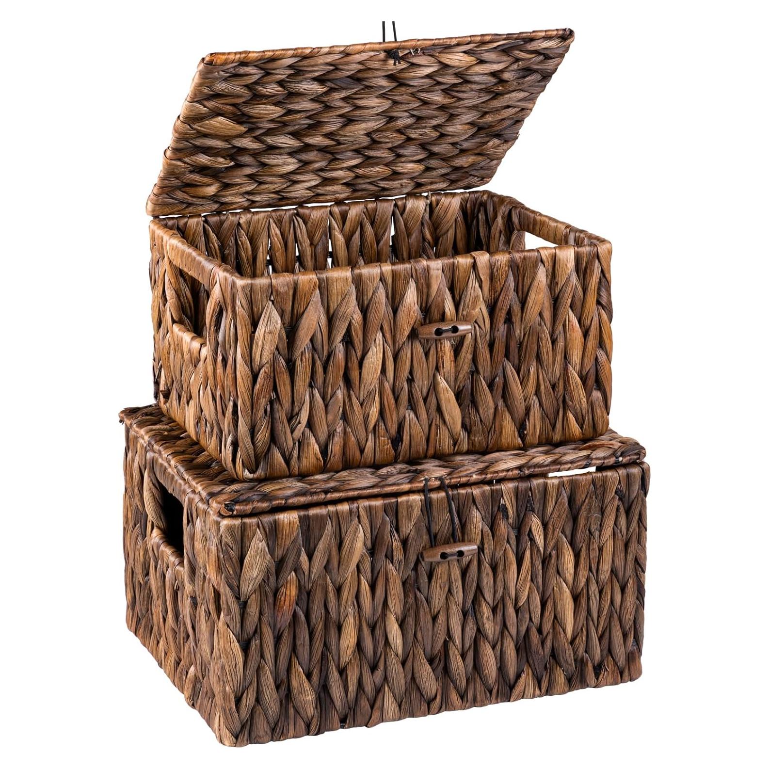 Cesta de Almacenamiento de Mimbre FairyHaus 2Pack con Tapa