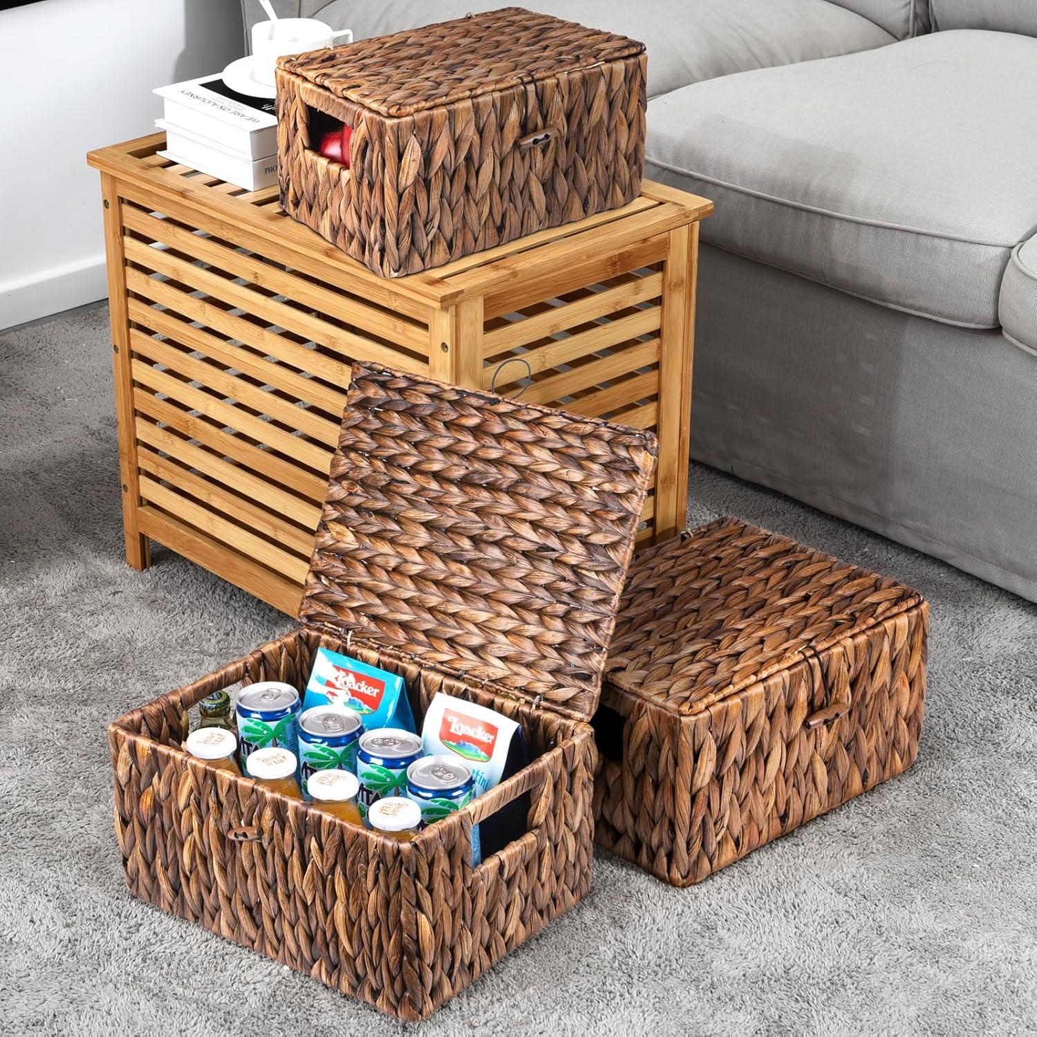 Cesta de Almacenamiento de Mimbre FairyHaus 2Pack con Tapa