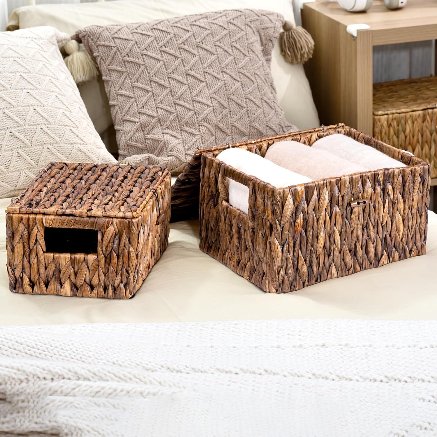 Cesta de Almacenamiento de Mimbre FairyHaus 2Pack con Tapa