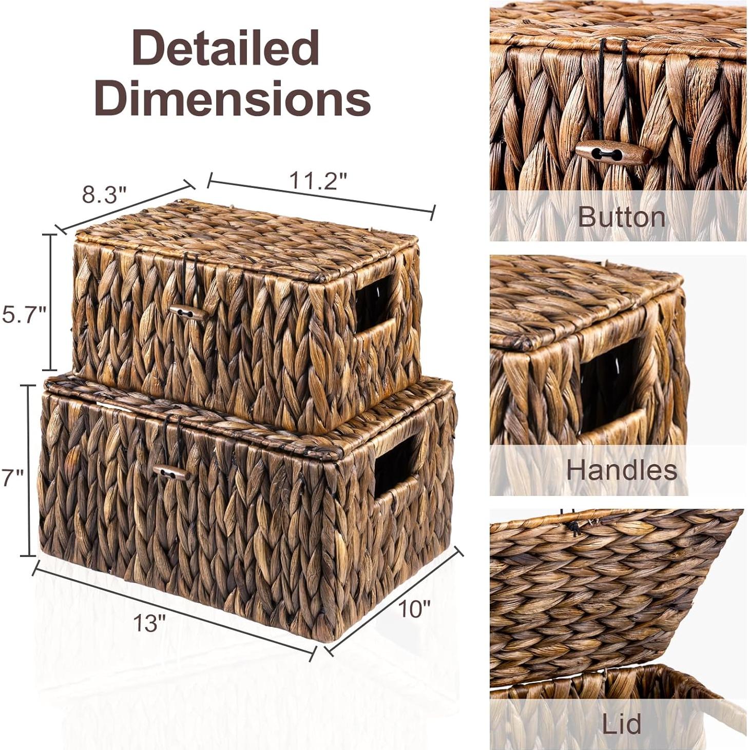 Cesta de Almacenamiento de Mimbre FairyHaus 2Pack con Tapa