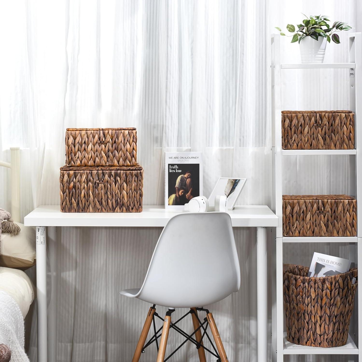 Cesta de Almacenamiento de Mimbre FairyHaus 2Pack con Tapa