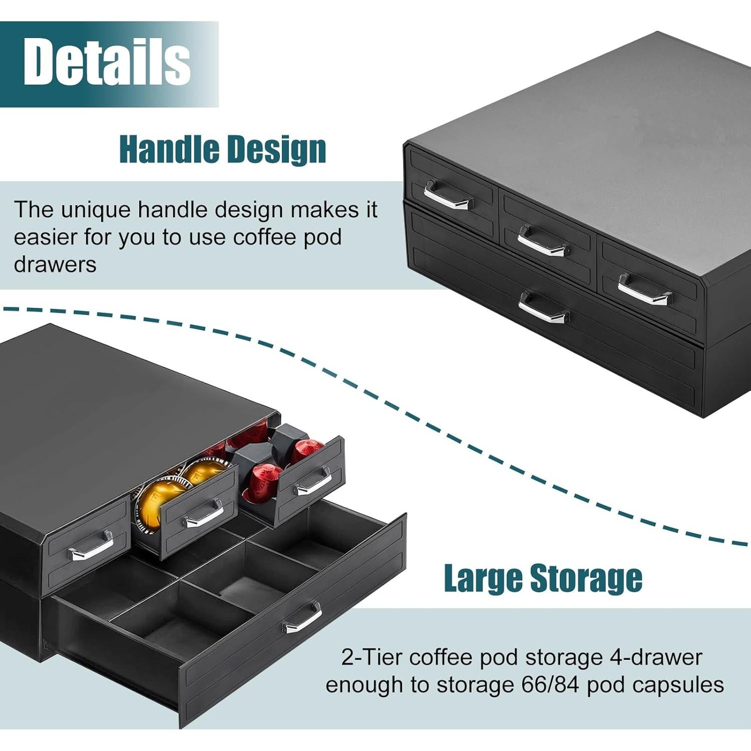 Soporte para K Cup FICARTS 4 Cajones Negro 66/88 Cápsulas