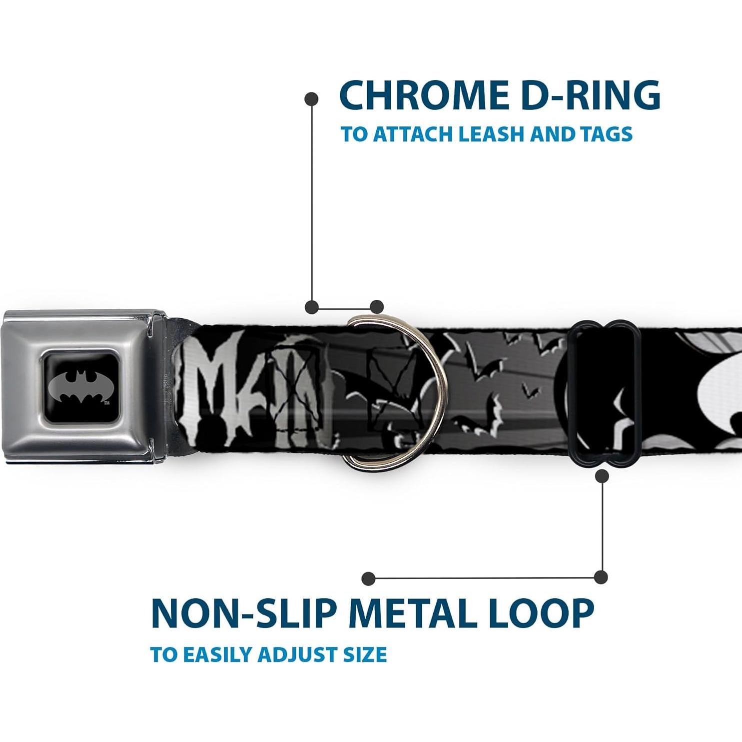 Collar de Perro Buckle-Down Batman 3,81 cm Negro/Blanco