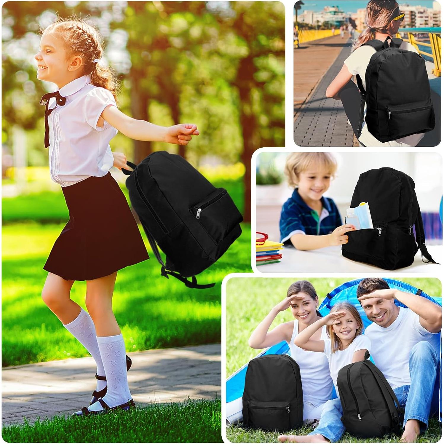 Mochilas Clásicas Negras Amylove - Paquete de 12 Unidades 30x43cm