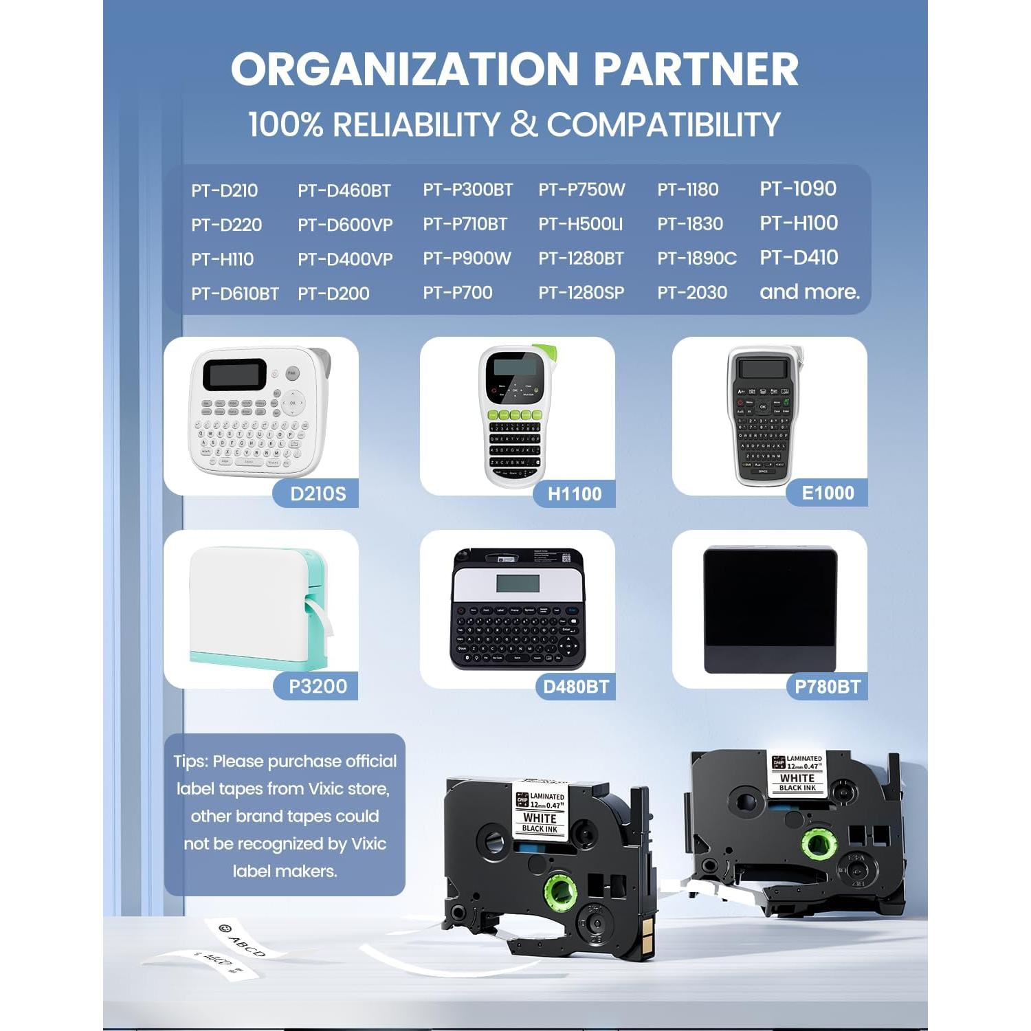 Cinta de Etiquetadora Vixic 12mm Blanca 2 Paquetes Compatible Brother