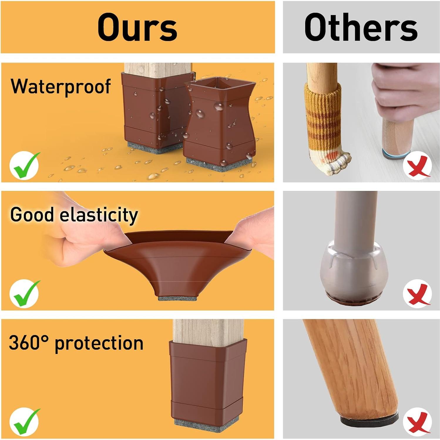 Protectores de Patas de Silla CHWM Cuadrados 24 Pcs Silicona Fieltro