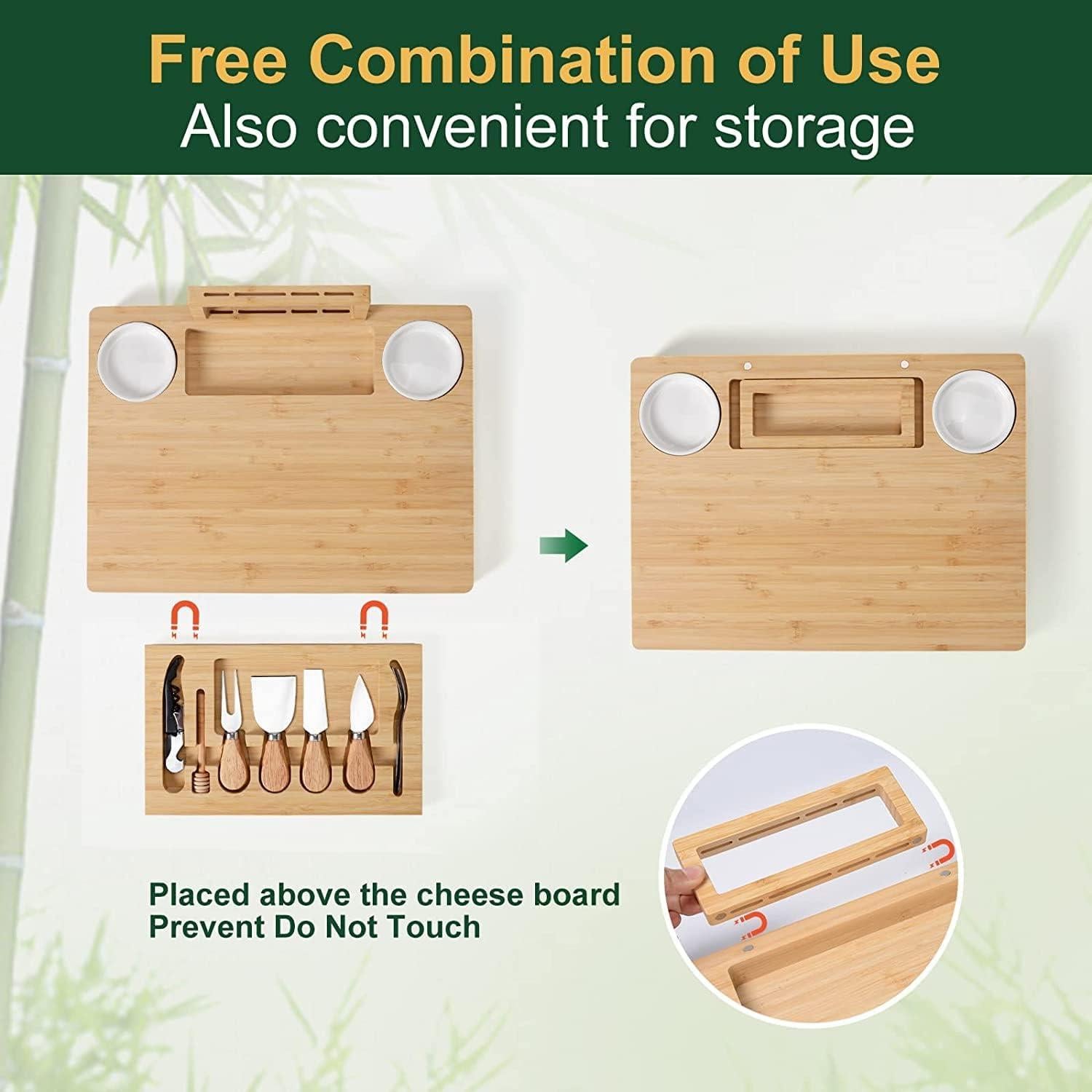 Tablas de Charcutería de Bambú ROCIRLAB 63.5x30.5cm con Cuchillos