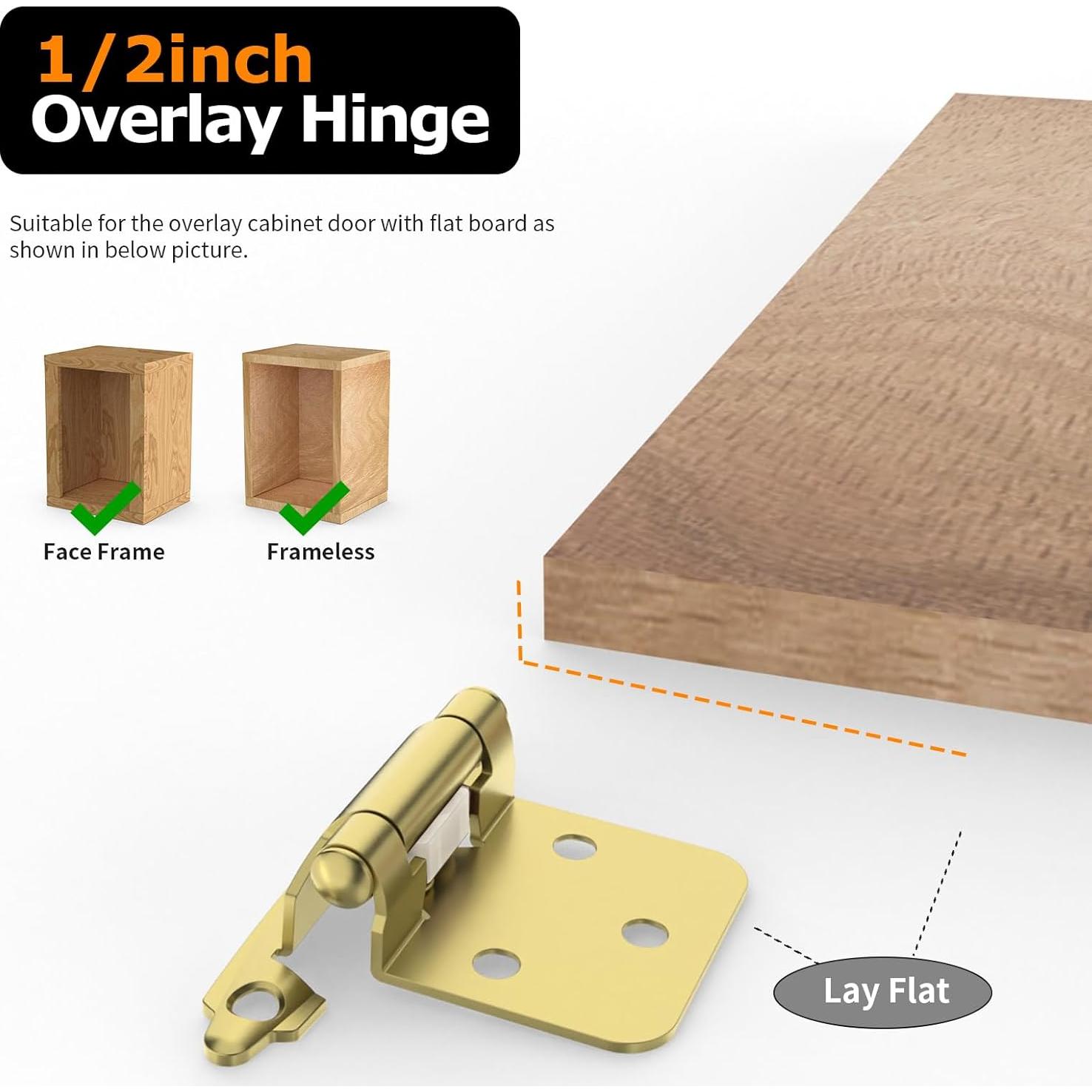 Bisagras de Gabinete Superpuestas Chibery 1/2" Cierre Automático Oro