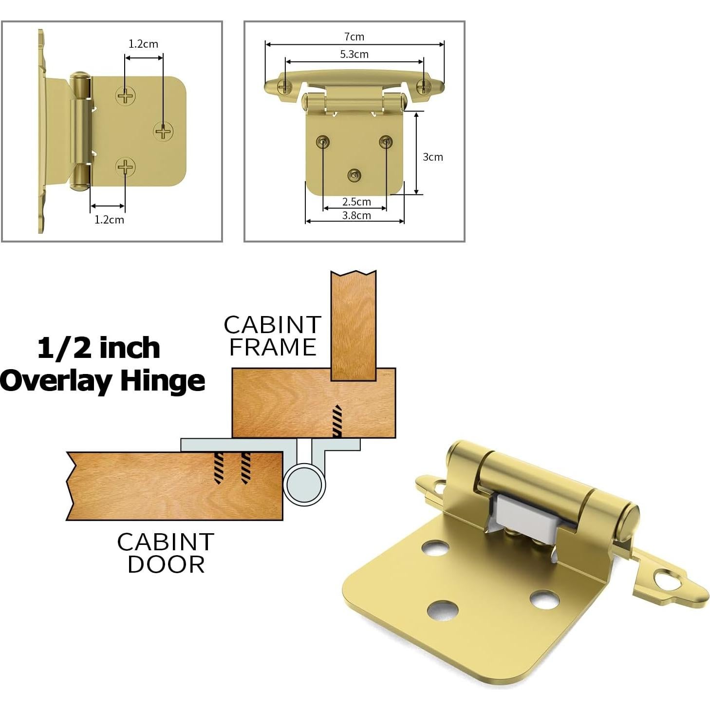 Bisagras de Gabinete Superpuestas Chibery 1/2" Cierre Automático Oro