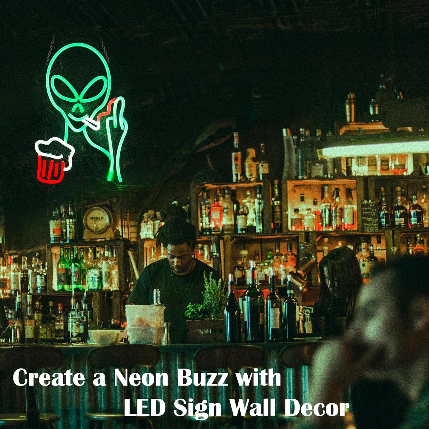 Cartel de Cerveza Alien LED 40x31.8cm para Pared - LEAHPENG