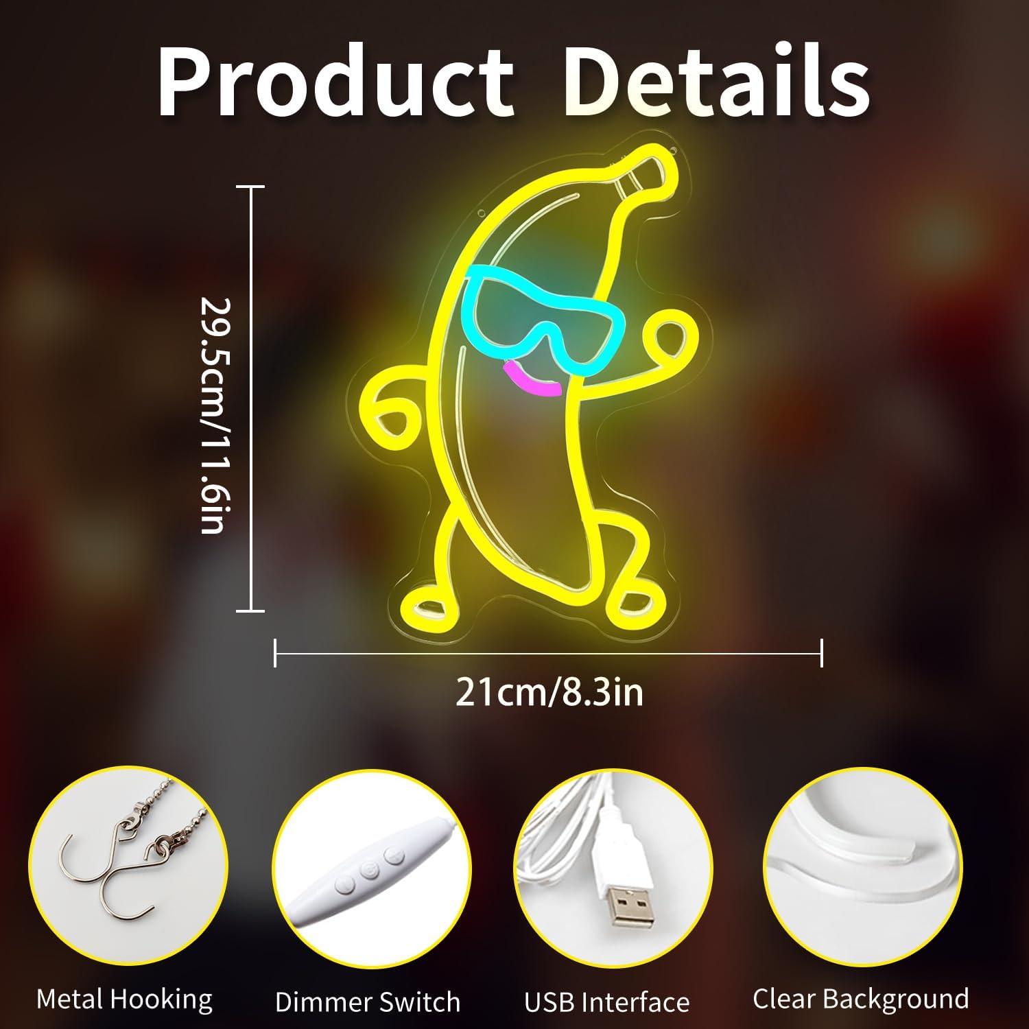 Luz de Neón LED Banana con Gafas de Sol Vveikea Dimmable