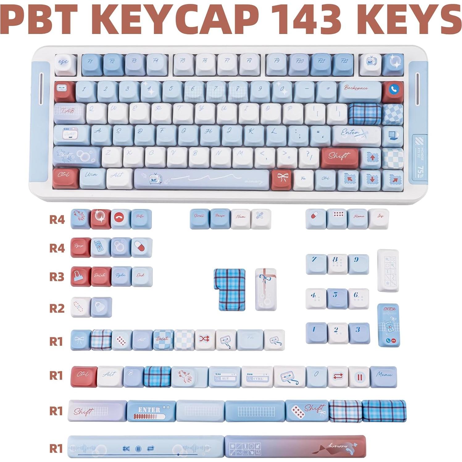 Teclas PBT Personalizadas TIMSEKER 143 Azul Claro y Blanco
