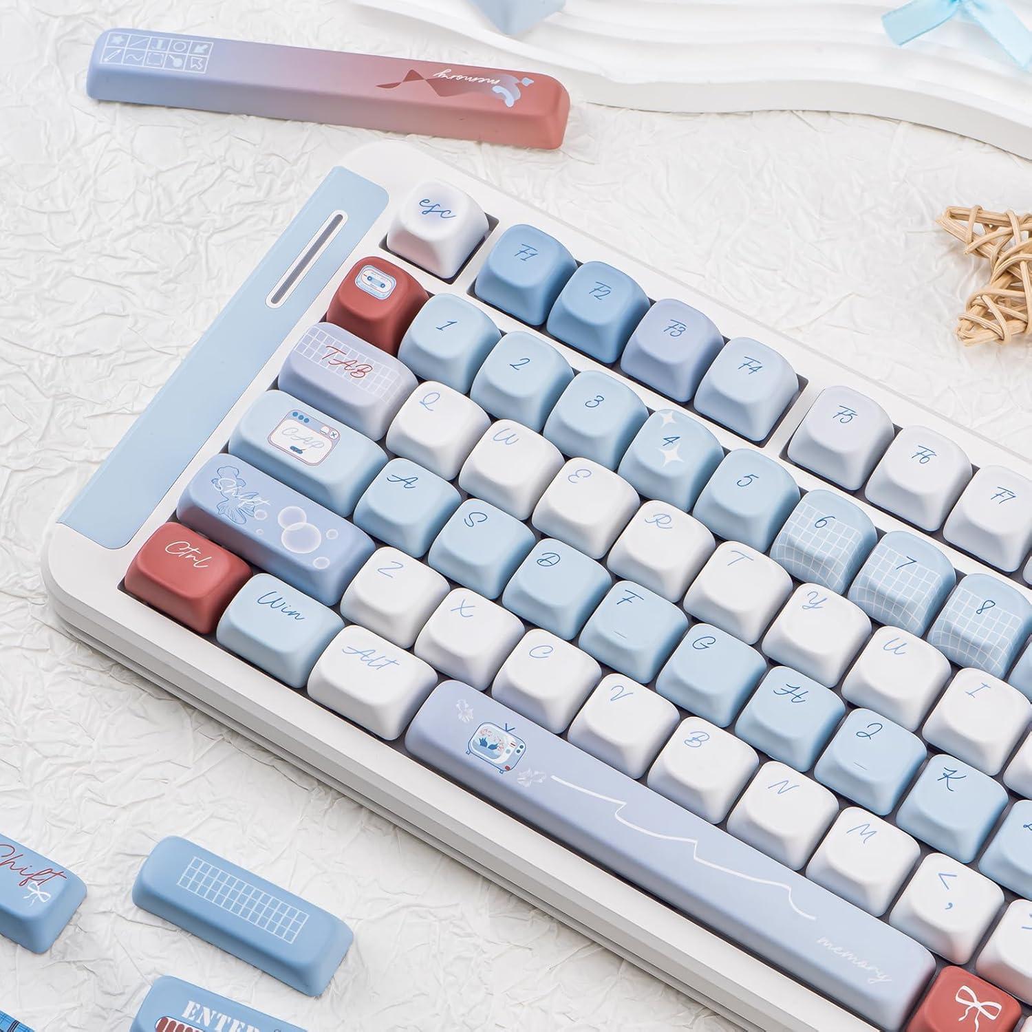 Teclas PBT Personalizadas TIMSEKER 143 Azul Claro y Blanco