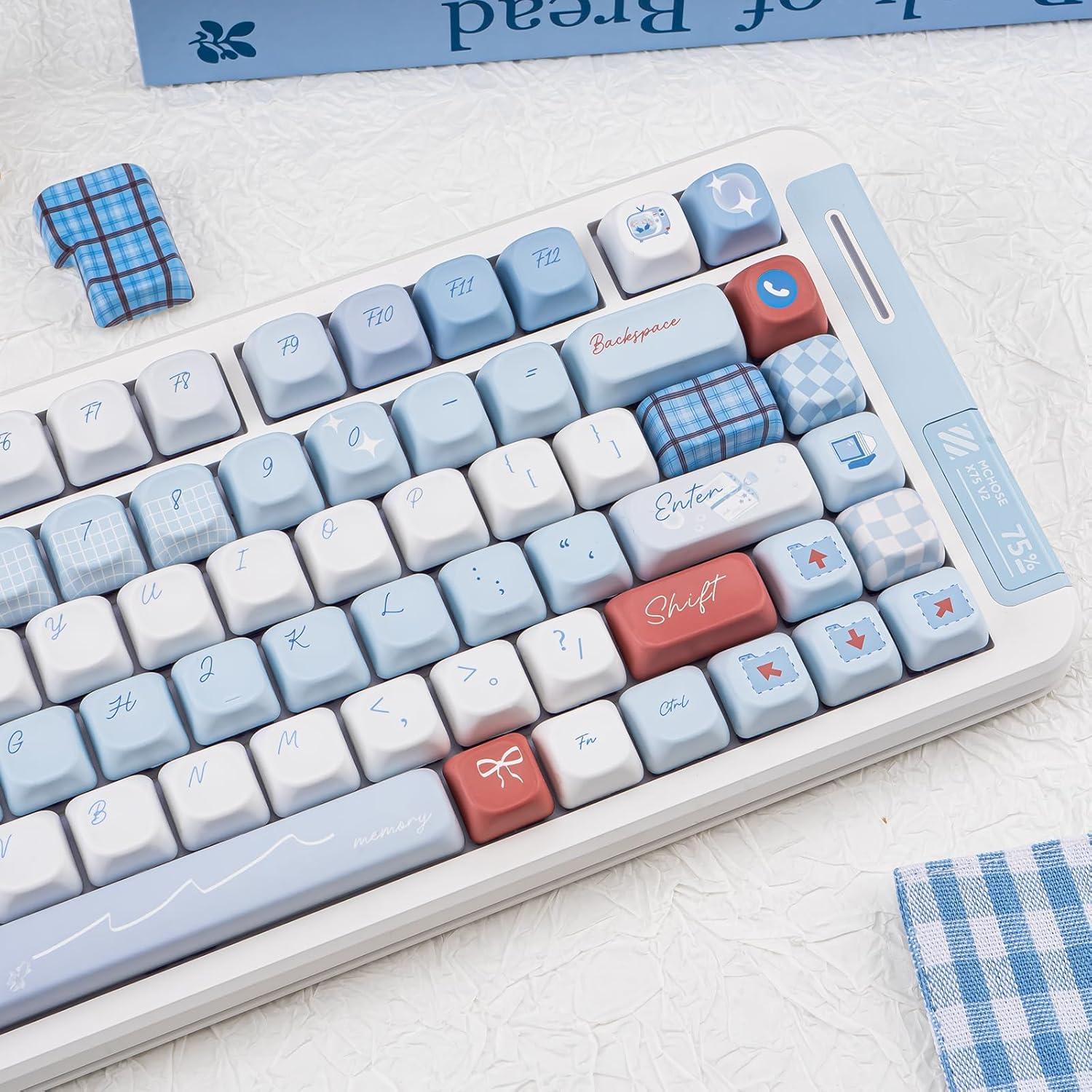 Teclas PBT Personalizadas TIMSEKER 143 Azul Claro y Blanco