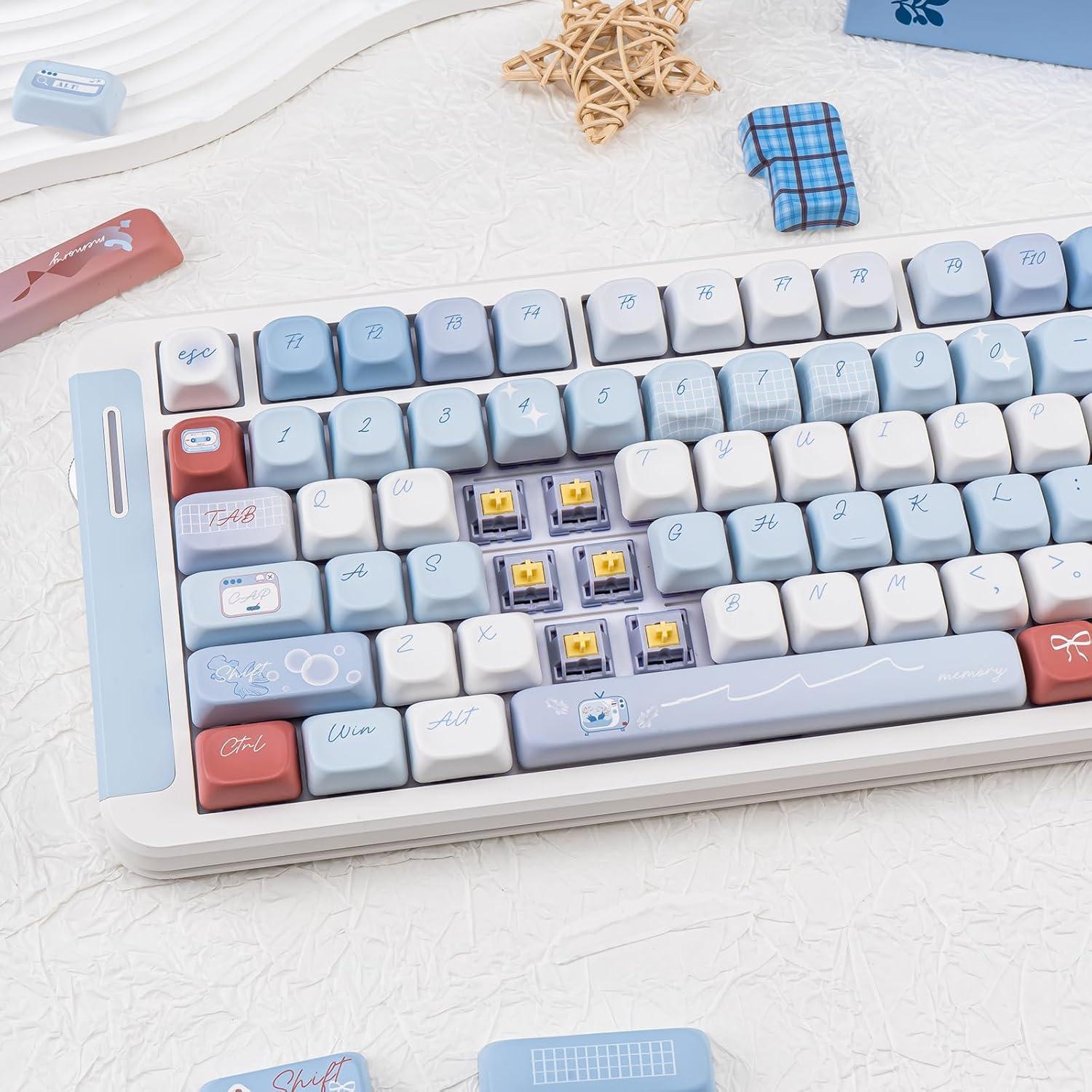 Teclas PBT Personalizadas TIMSEKER 143 Azul Claro y Blanco