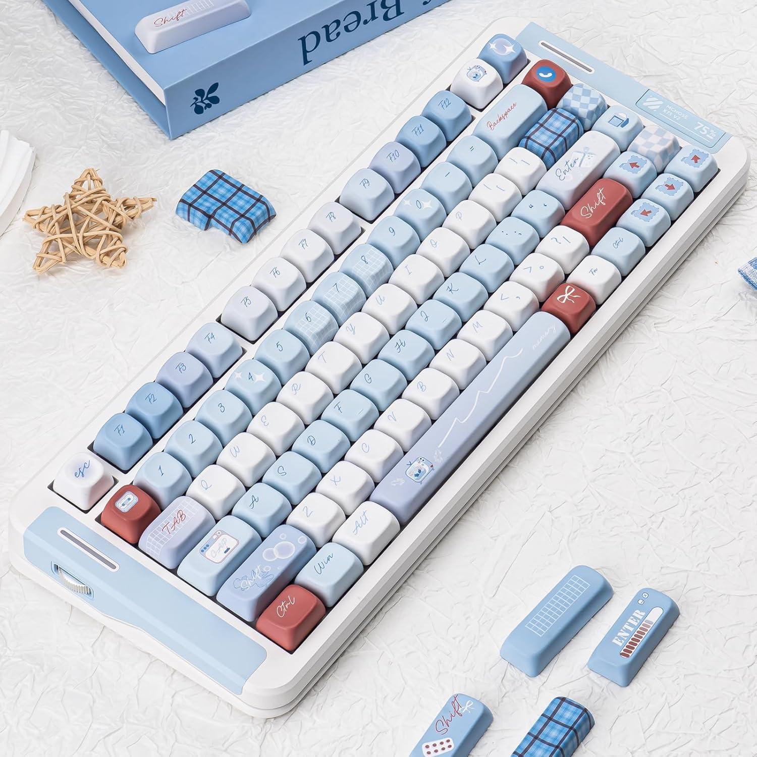 Teclas PBT Personalizadas TIMSEKER 143 Azul Claro y Blanco