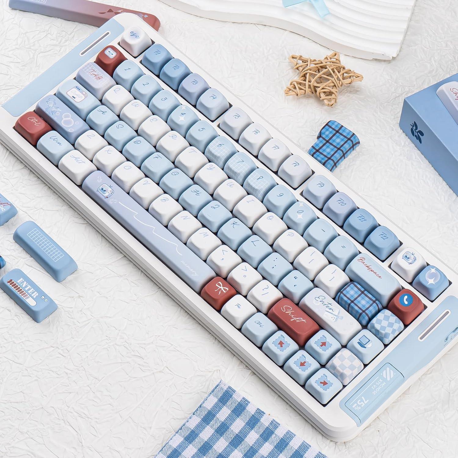 Teclas PBT Personalizadas TIMSEKER 143 Azul Claro y Blanco