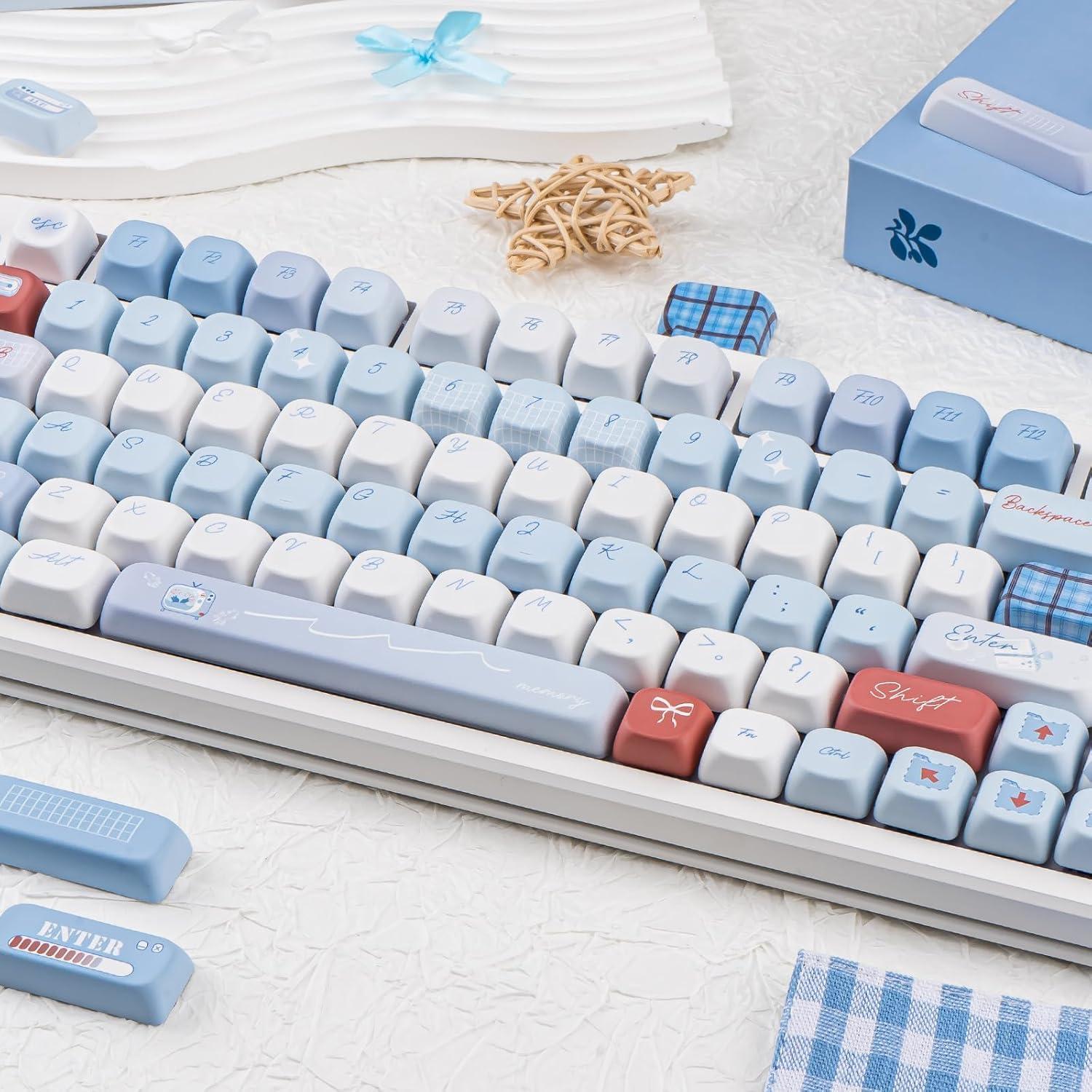 Teclas PBT Personalizadas TIMSEKER 143 Azul Claro y Blanco