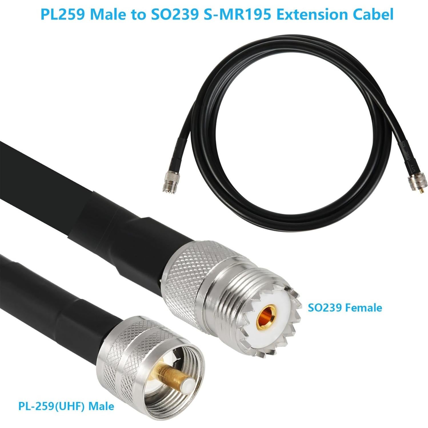 Cable Coaxial WIZACE PL259 a SO239 30.48cm 2PCS 50 Ohm