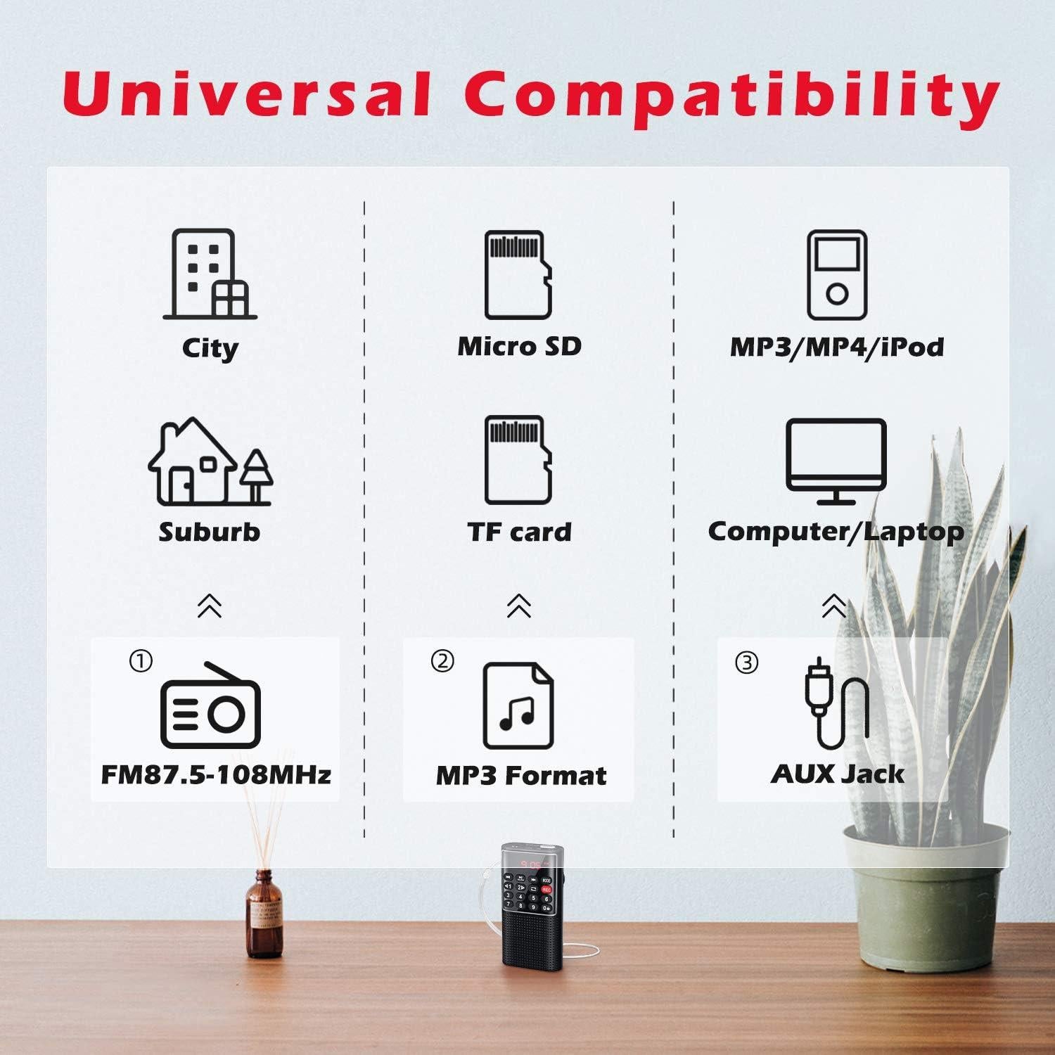Radio Portátil FM PRUNUS J-328 con Grabador y Batería Recargable