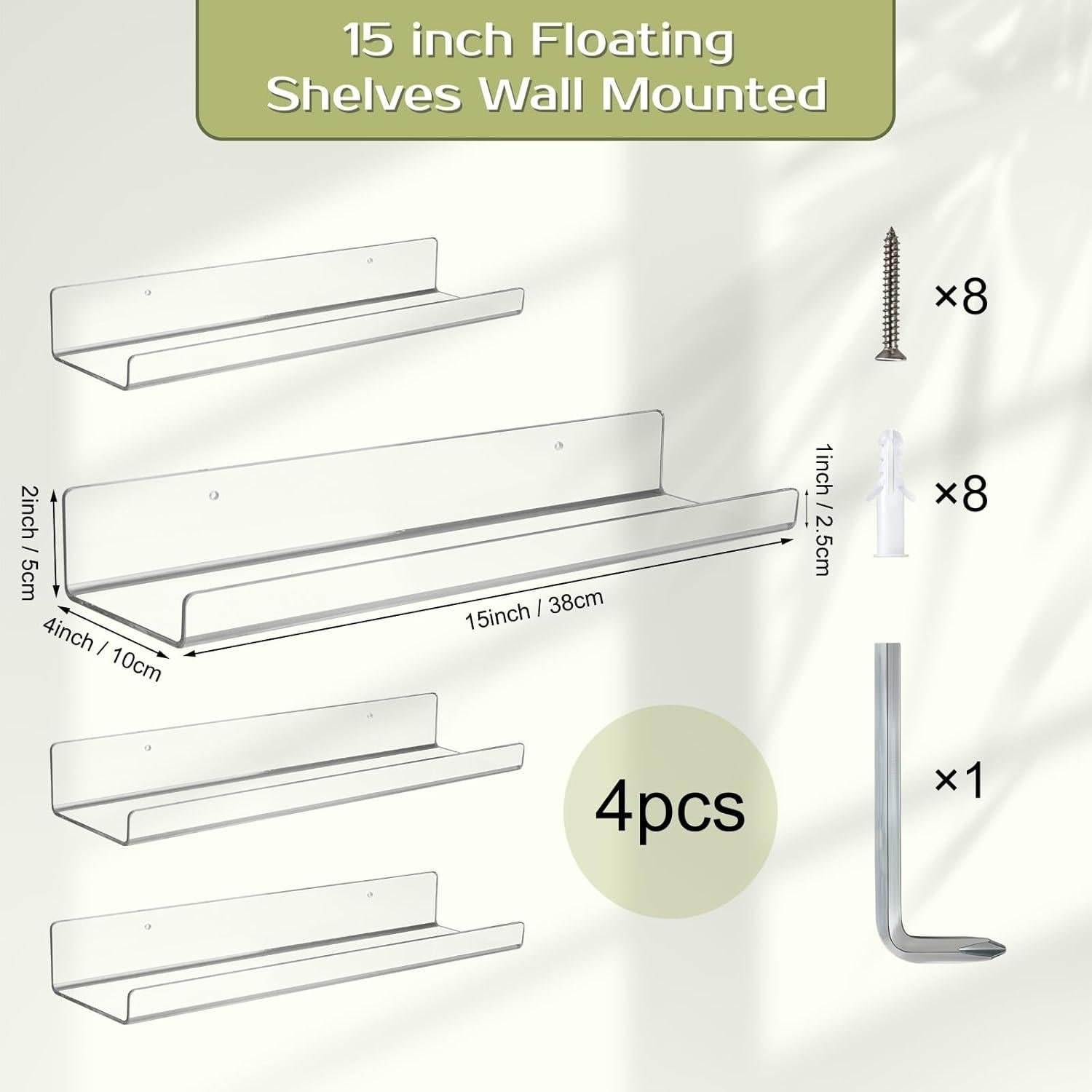 Estantes de Acrílico Boxalls - Paquete de 4, 38.1x10.2 cm