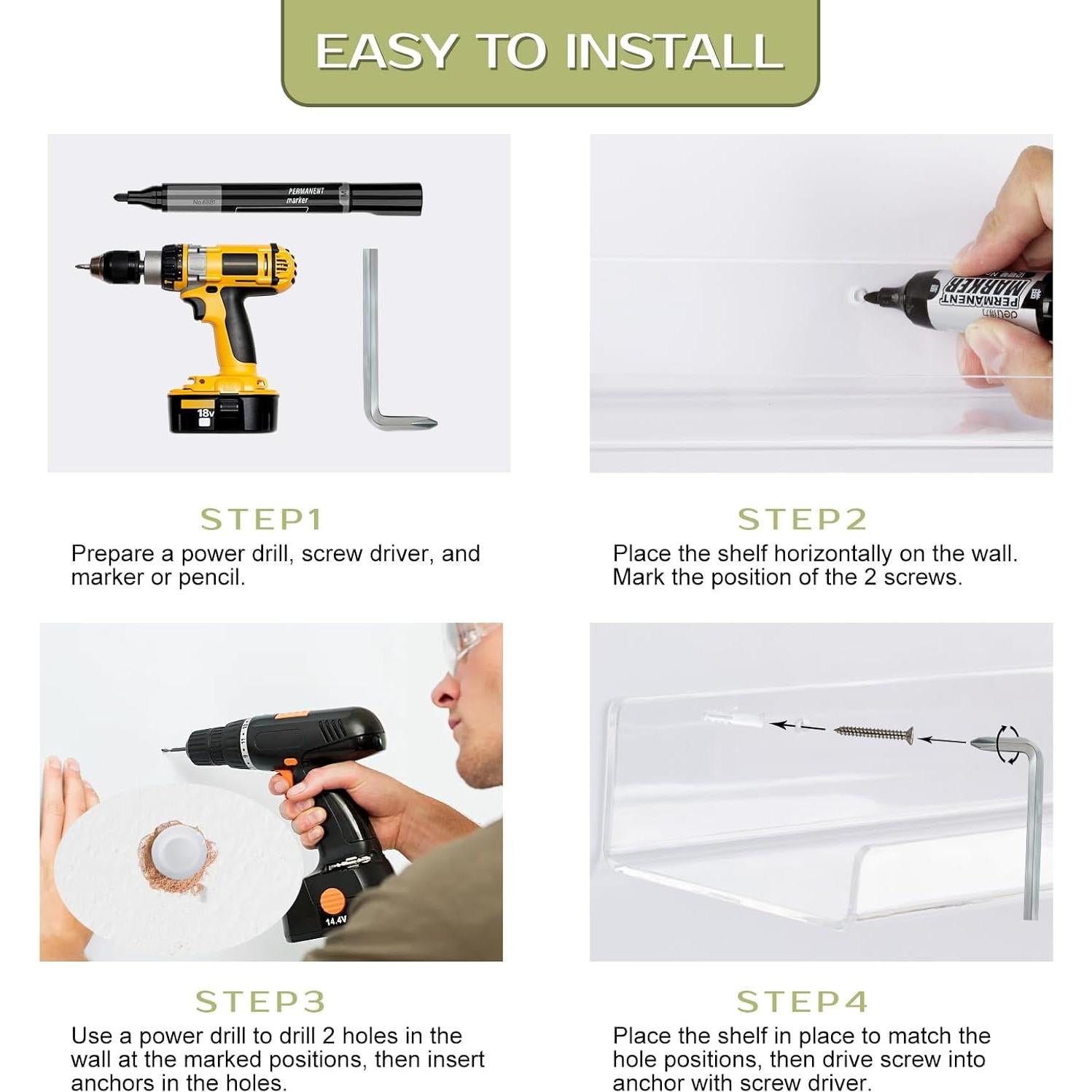 Estantes de Acrílico Boxalls - Paquete de 4, 38.1x10.2 cm