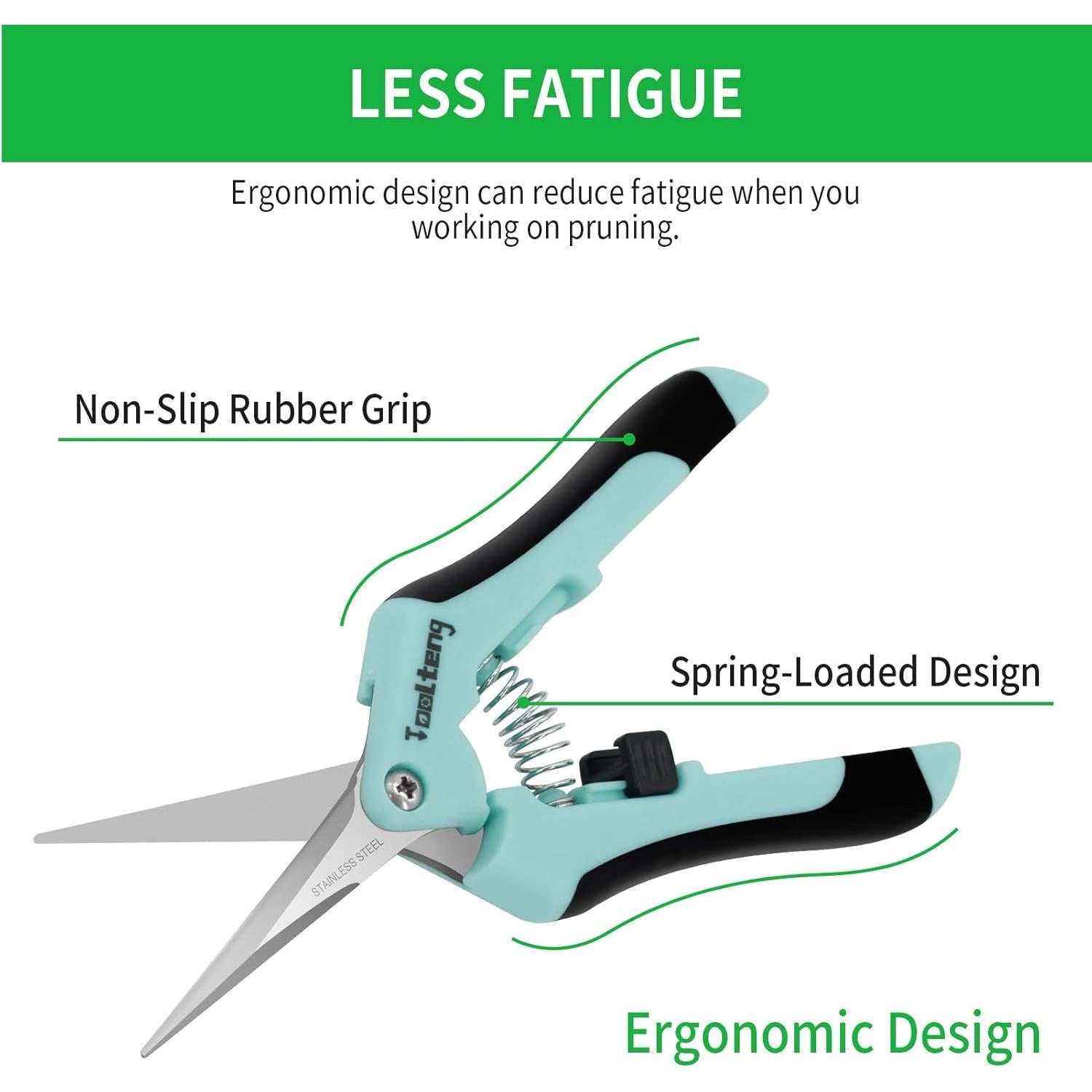3 Tijeras de Podar TOOLTENG Azul, Cuchilla Recta, Ergonomía