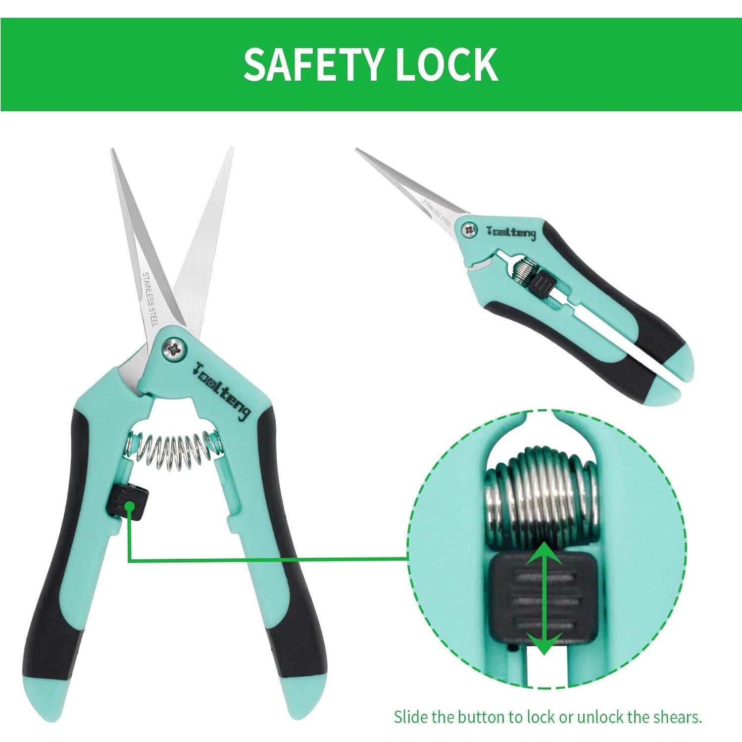 3 Tijeras de Podar TOOLTENG Azul, Cuchilla Recta, Ergonomía