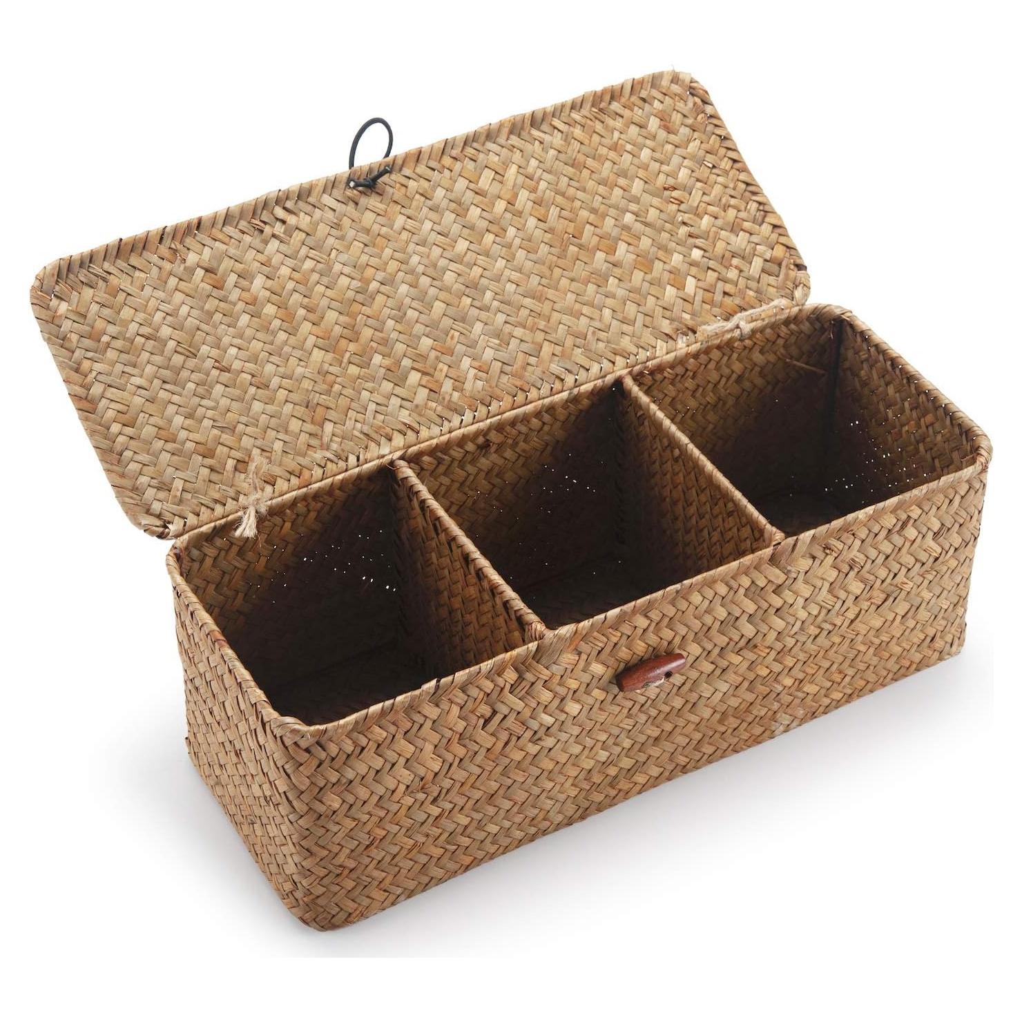 Cesta de Almacenamiento DECRAFTS de Hierba Marina con Tapa 42x14x14cm