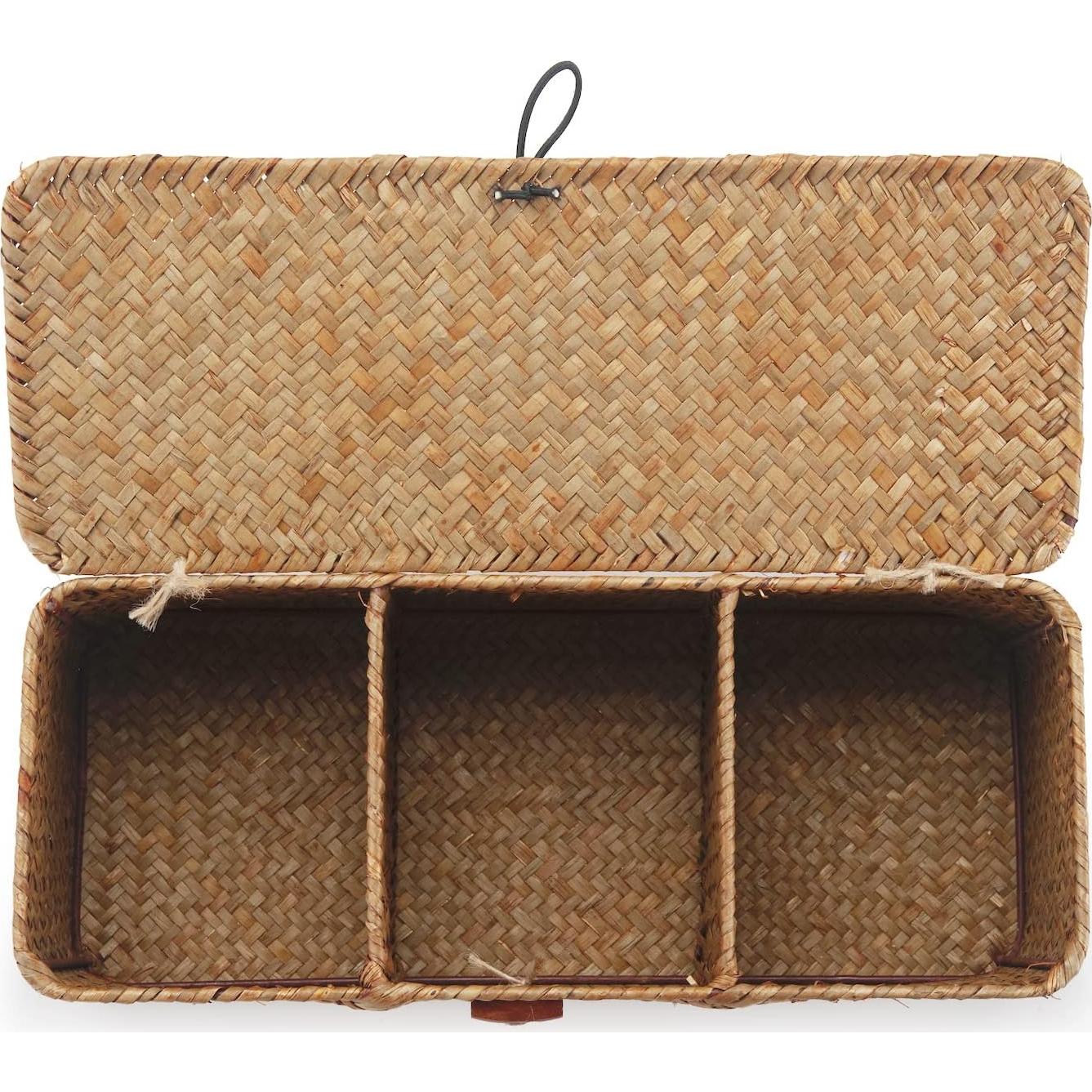 Cesta de Almacenamiento DECRAFTS de Hierba Marina con Tapa 42x14x14cm