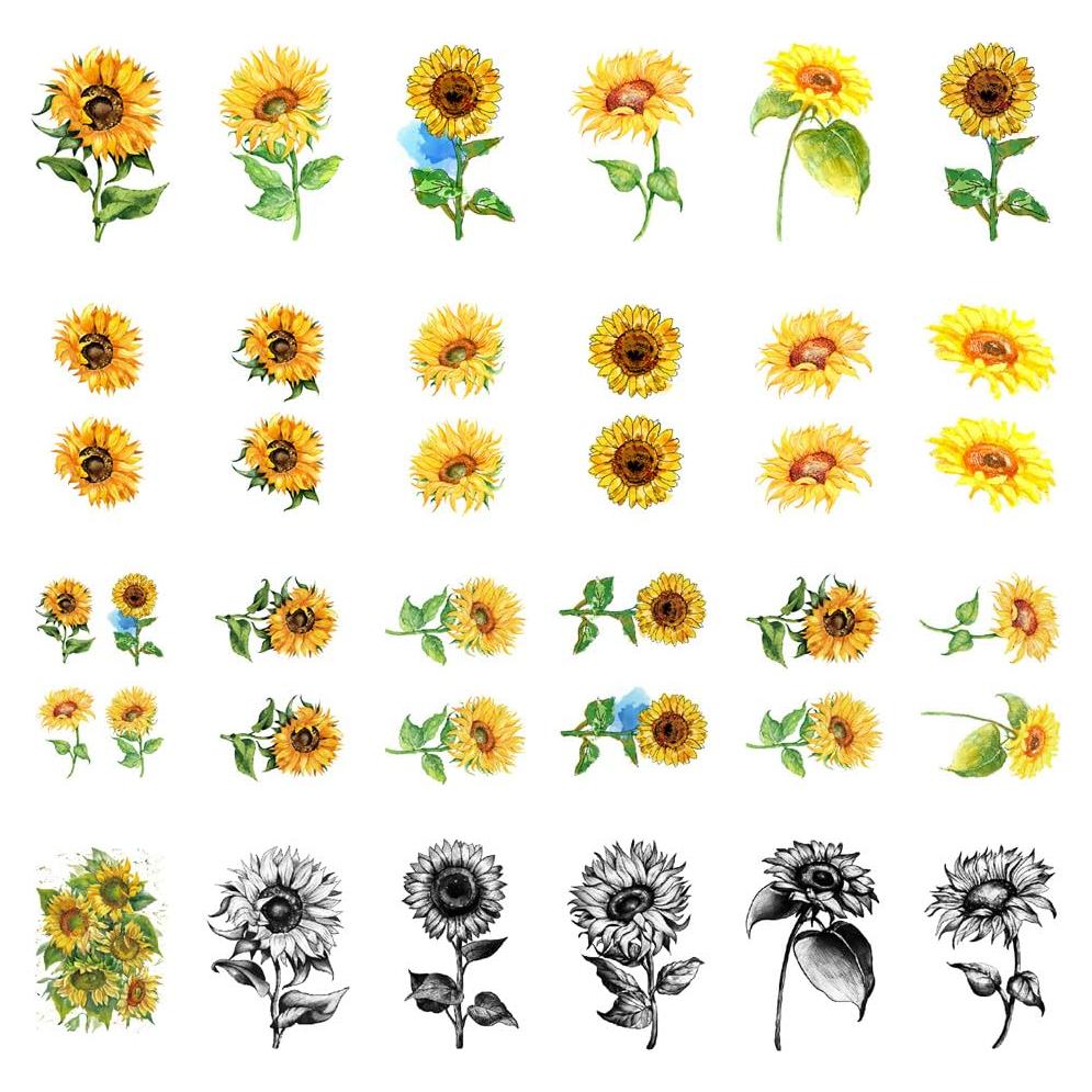 Calcomanías Tatuaje Temporal SanerLian Girasoles Acuarela 24 Unidades