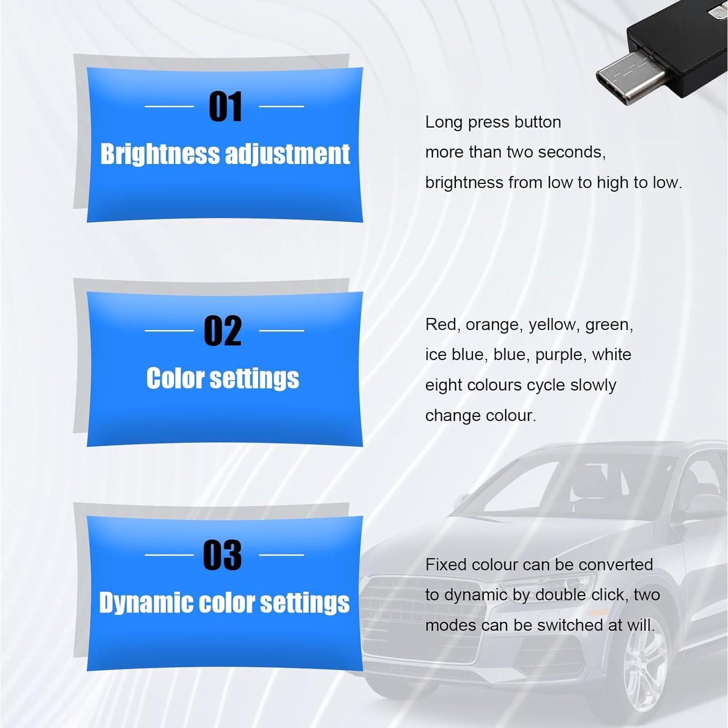 Luz Ambiental LED USB Tipo C Sylvil, 8 Colores RGB Ajustable