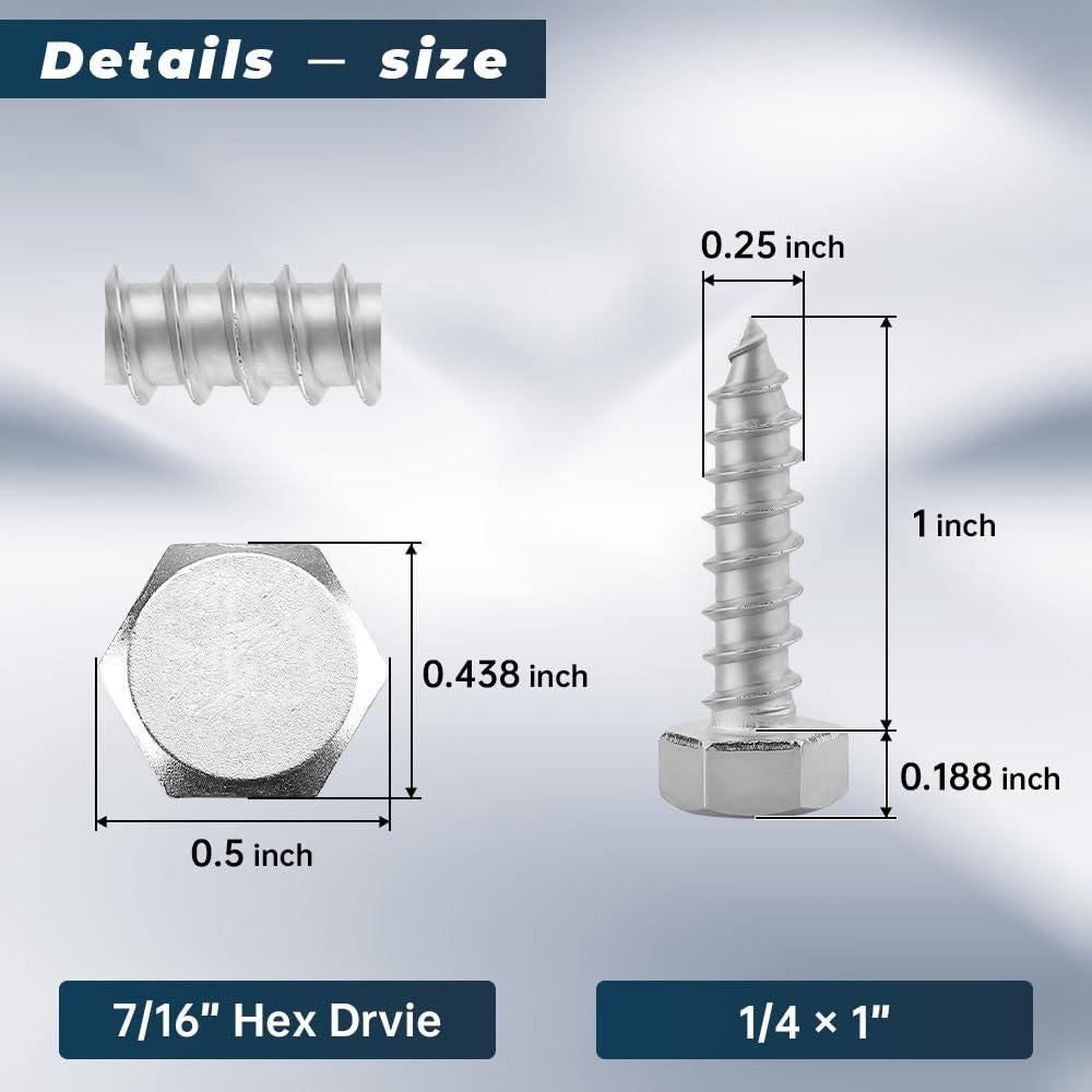 20 Tornillos Hexagonales Acero Inoxidable 304 1/4 x 2.54 cm