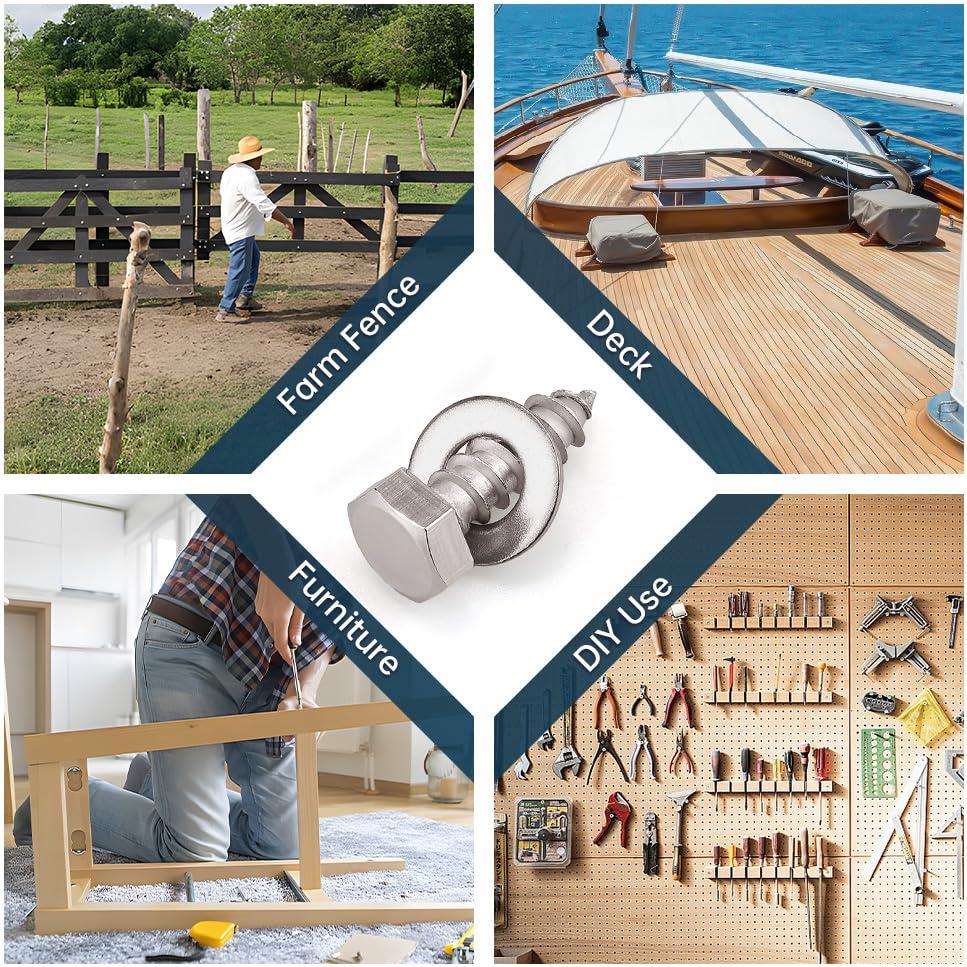 20 Tornillos Hexagonales Acero Inoxidable 304 1/4 x 2.54 cm