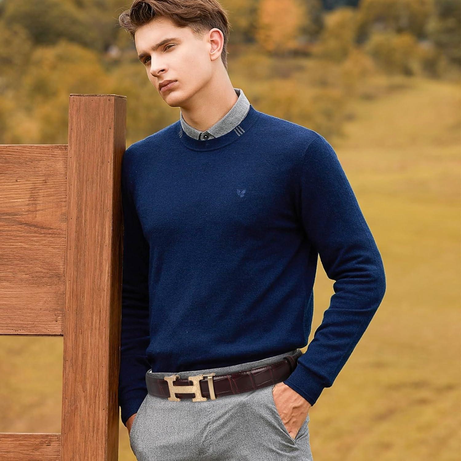 Cinturón de Cuero Unisex Aurolran Ajustable 109 cm Negro