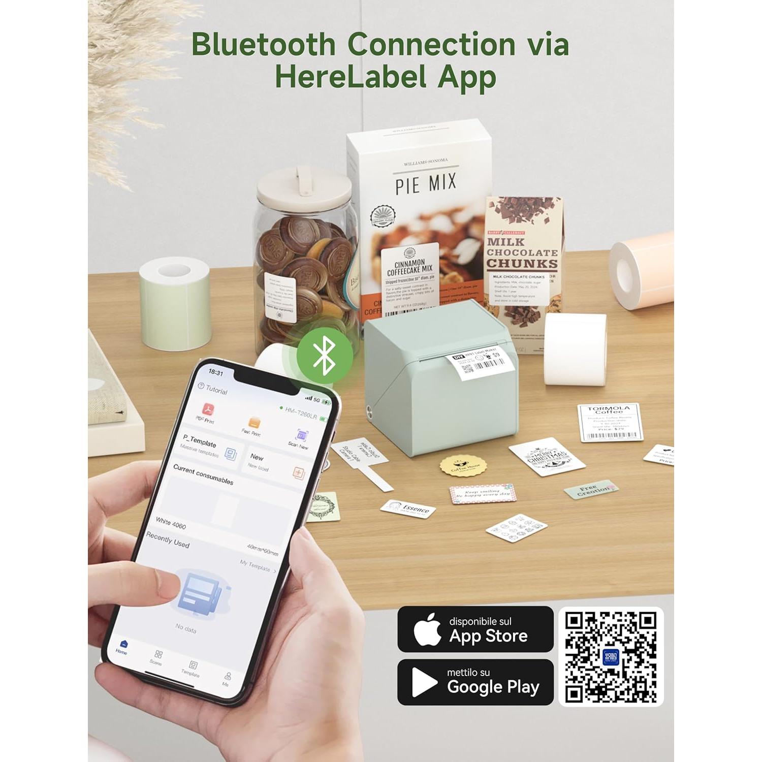 HPRT T260LR Label Maker: 2-Inch Bluetooth Thermal Printer, Portable Sticker Machine with Waterproof Tape for Address Labels, Barcodes, Home Organization, Office Supplies & Small Business