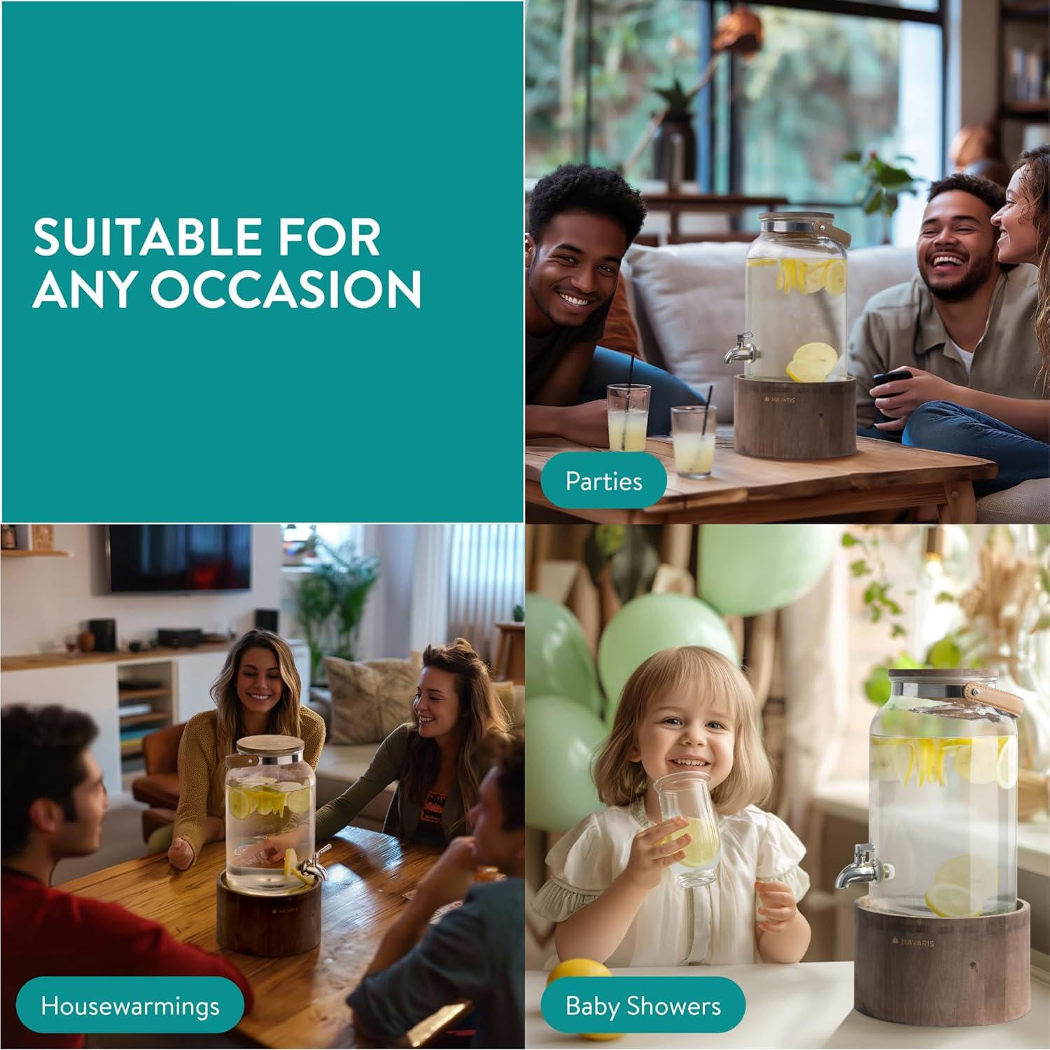 Dispensador de Bebidas de Vidrio Navaris 5.6L con Grifo de Acero