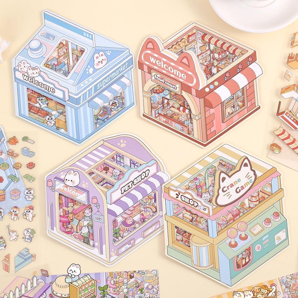 4 Sets Stickers 3D Miniatura Tienda de Mascotas icceemee