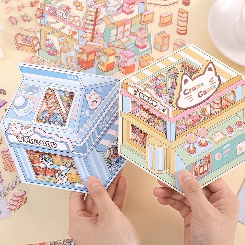 4 Sets Stickers 3D Miniatura Tienda de Mascotas icceemee