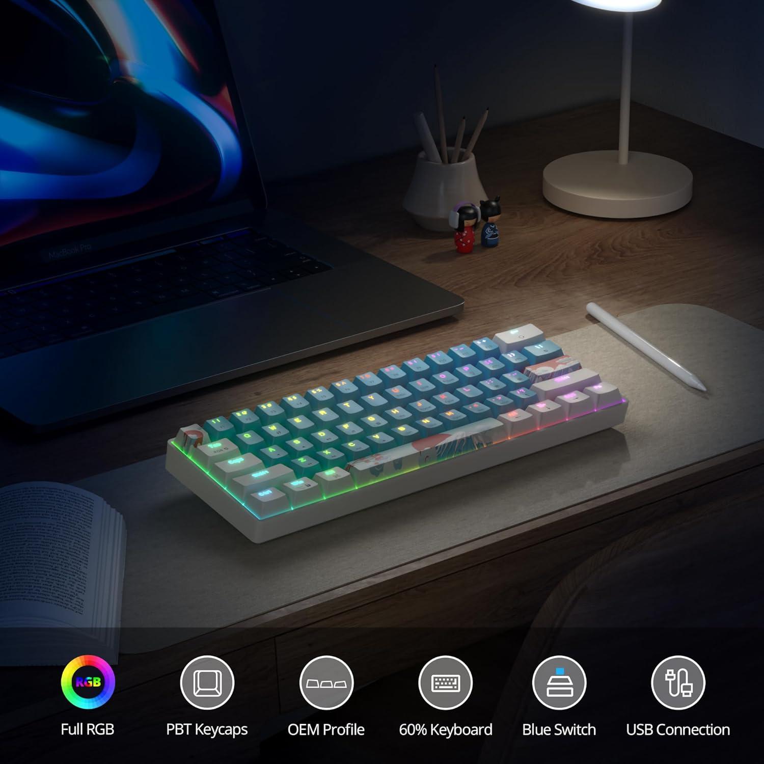 Teclado Mecánico Compacto 60% SbocKeeb RGB Azul 61 Teclas