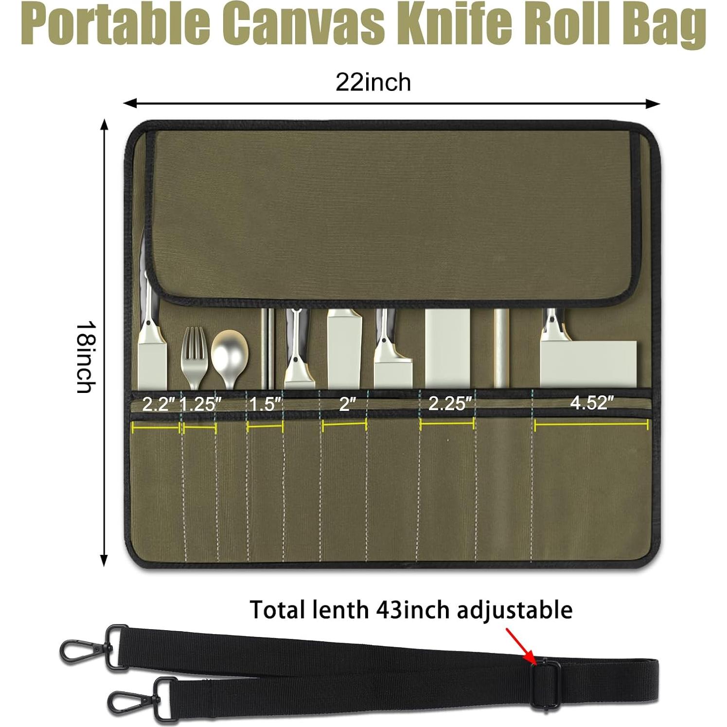 Bolsa de Cuchillos de Chef QIQU Verde Ejército 10 Ranuras