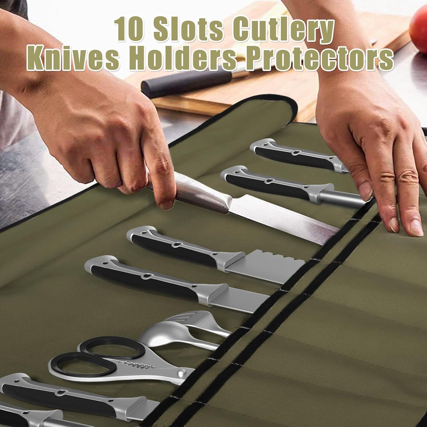 Bolsa de Cuchillos de Chef QIQU Verde Ejército 10 Ranuras